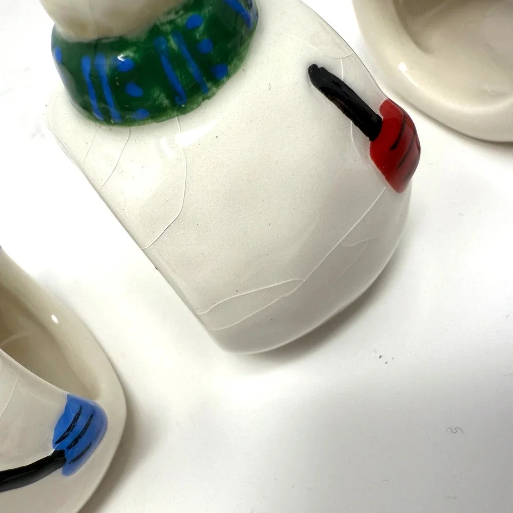 Williams Sonoma Snowman Napkin Rings‎ Set 4 Holiday Christmas Ceramic